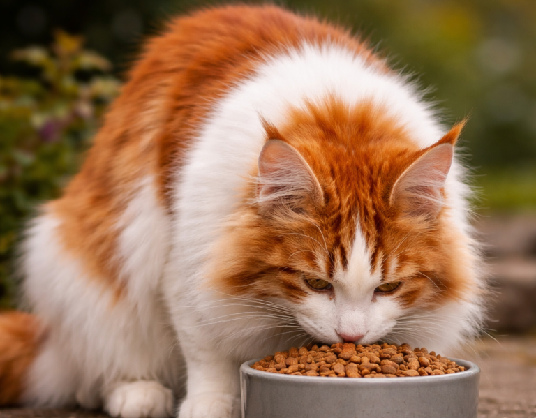 Katze beim Fressen als Beispiel für bedarfsgerechte Katzenernährung